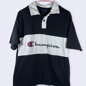 Champion Colorblock Rugby Polo Shirt Black White Logo Streetwear Men’s Small
